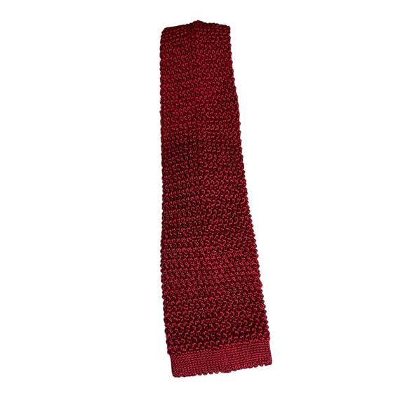 Vintage Lands' End Textured Knit Flat Bottom Silk Tie Deep Red Wine - Picture 1 of 3